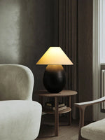 Wooden Mushroom Desk Lamp Black Engraved Table Light for Office Décor