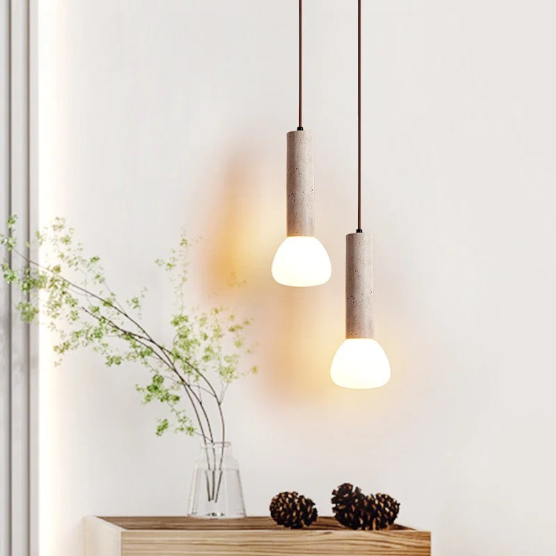 Afralia™ Glass Stone LED Pendant Lights - Yellow Travertine Vintage Hanging Lamp