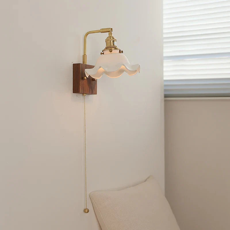Walnut Brass Ceramic LED Wall Sconce | Modern Nordic Rotatable Stair Light