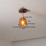 Amber Glass LED Ceiling Light Modern Wood Canopy Kids Room Fixture