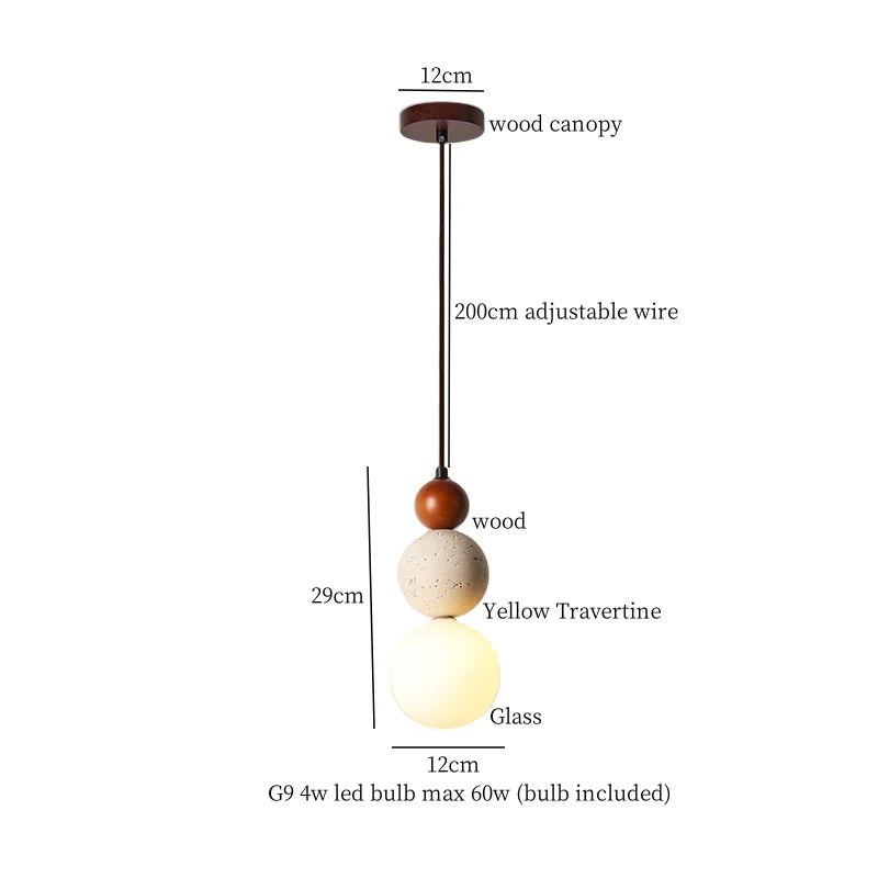 Afralia™ Yellow Travertine Wood Stone LED Pendant Light Fixture Nordic Modern Hanging Lamp