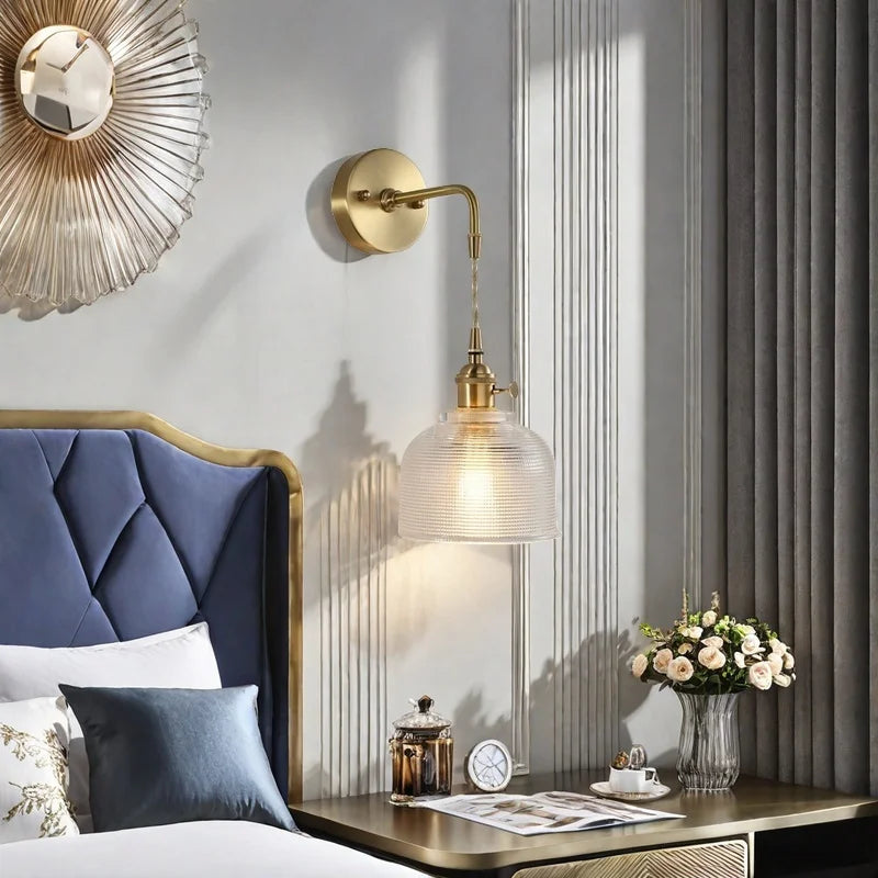 Brass Glass LED Wall Sconce Light for Living Room, Bedroom, Bathroom