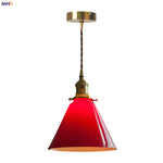 Afralia™ Red Glass LED Pendant Lamp American Style Vintage Copper Hanging Light