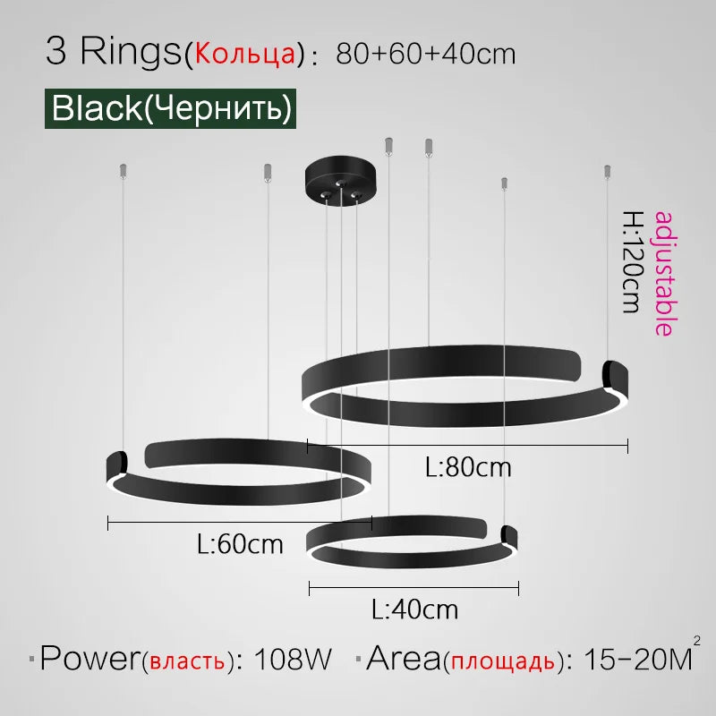 Nordic Ring LED Pendant Chandelier for Home Living Dining Kitchen Lighting