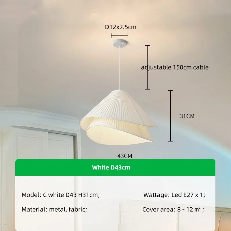 Nordic Fabric LED Chandelier Minimalism Pendant Light for Bedroom Dining Room