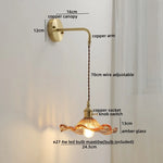Glass Copper LED Wall Lights with Knob Switch, Modern Bedside Lamp