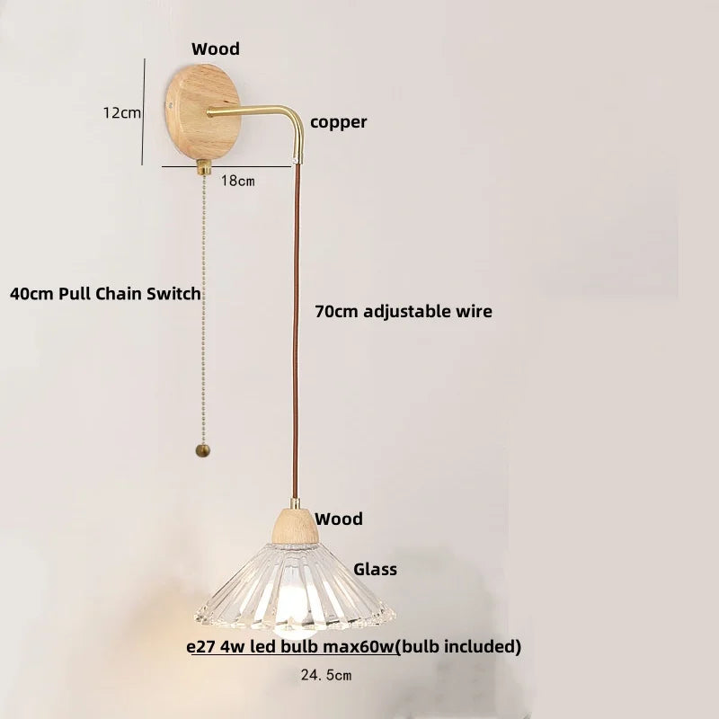 Clear Glass LED Wall Light with Pull Chain Switch