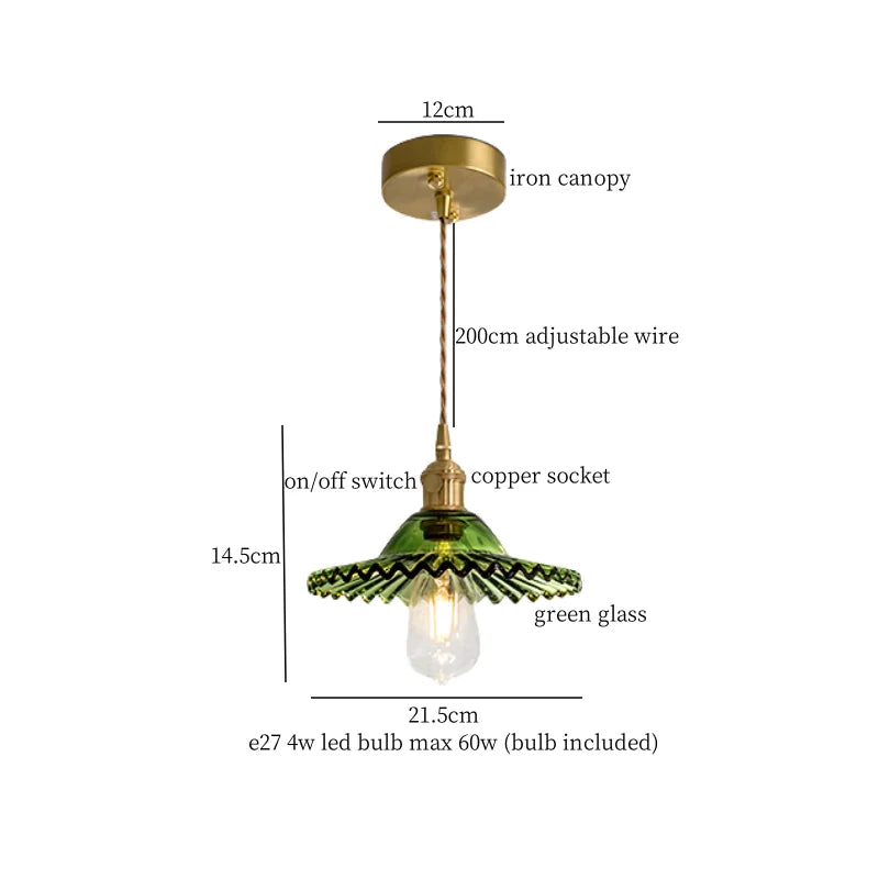 Green Glass LED Pendant Light Fixture - Modern Nordic Hanging Lamp