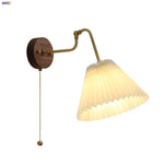 Rotating Copper LED Wall Light with Pull Chain Switch and Walnut Base