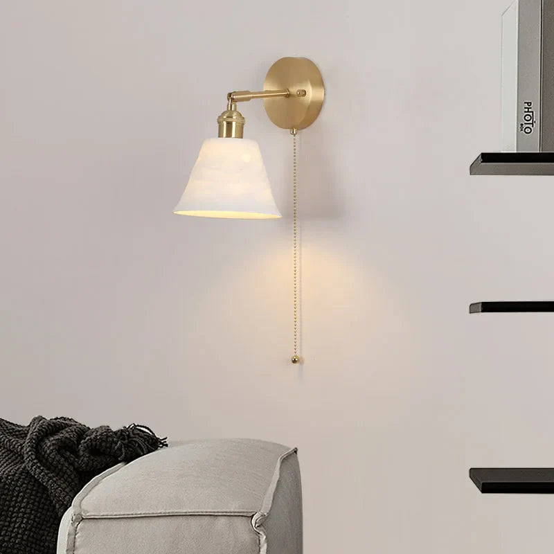 Copper LED Wall Light Fixture with Pull Chain Switch for Modern Living Spaces