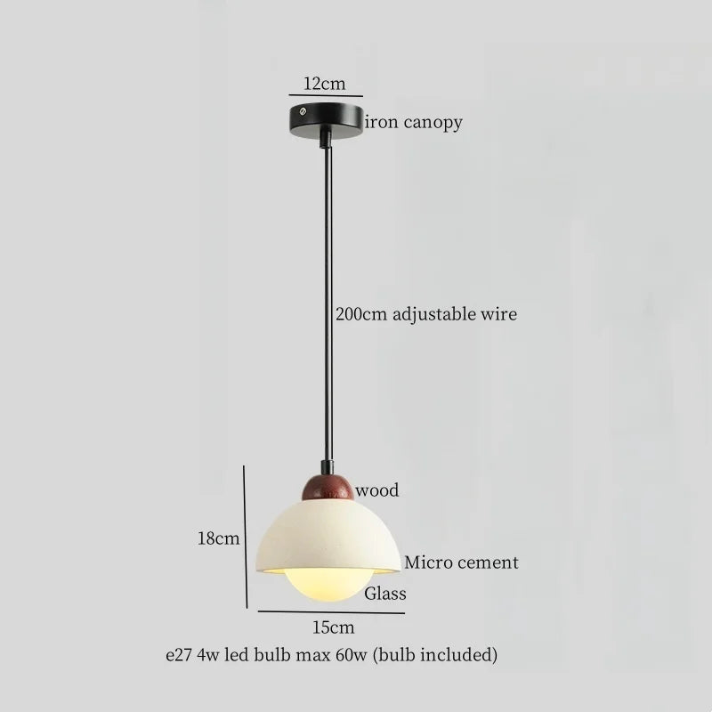 Wabi Sabi Cement LED Pendant Lamps: Minimalist Nordic Hanging Light for Bedroom, Living, Dining Room