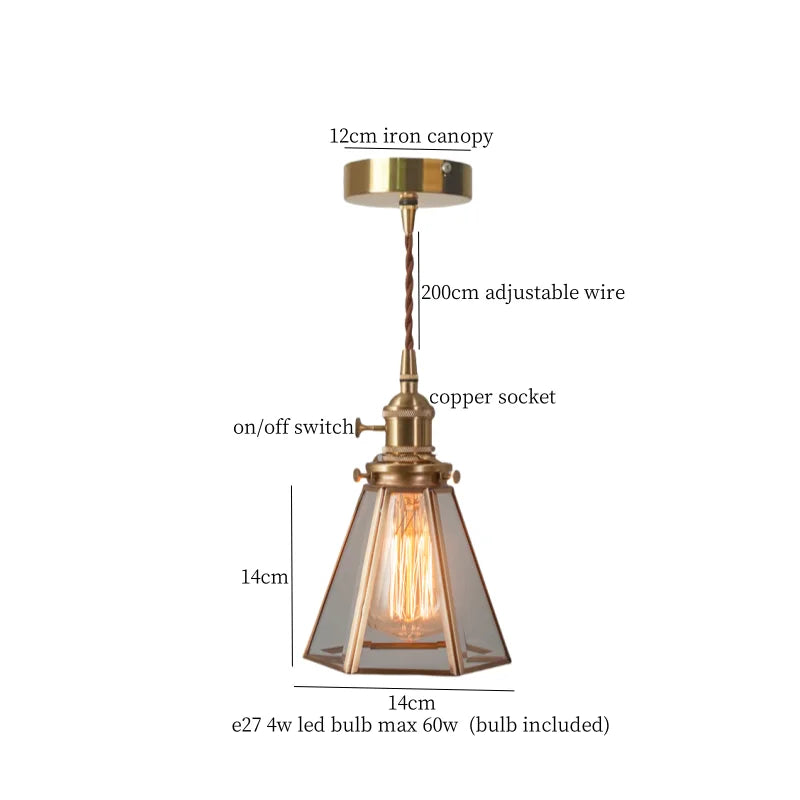 Small Glass LED Pendant Lights Japanese Vintage Hanging Lamp