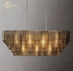 Smoke Glass LED Chandelier: Modern Rectangular Pendant Lighting for Dining & Living Room