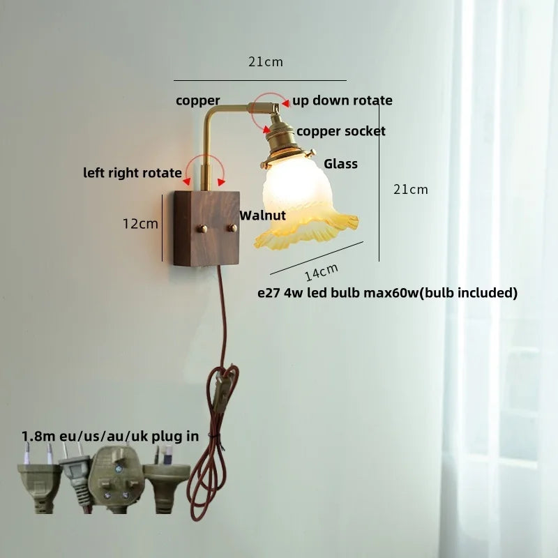 Glass LED Wall Light Fixture with Pull Chain Switch