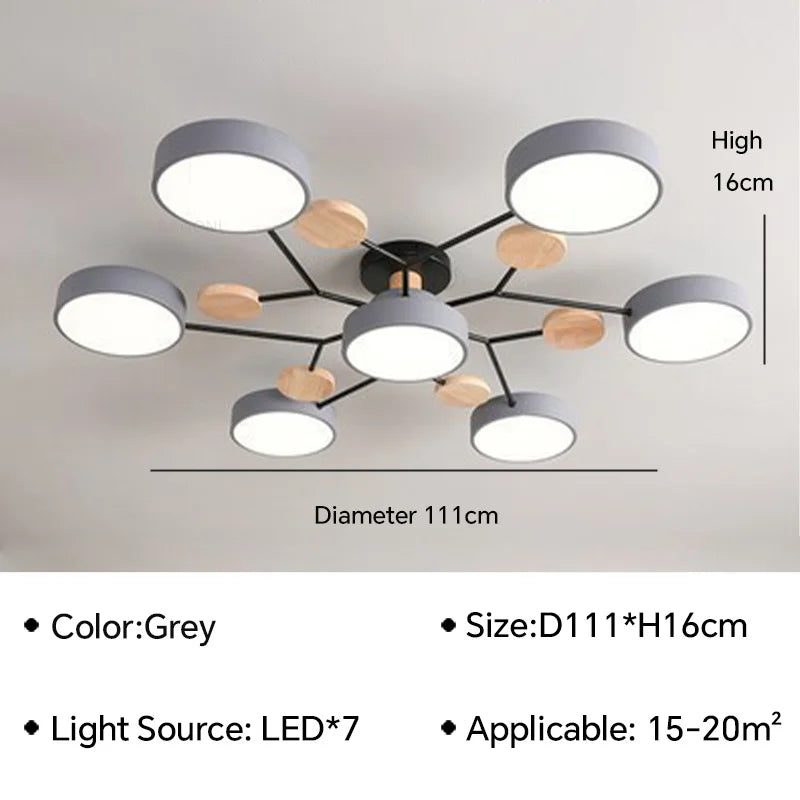 Modern LED Ceiling Lamp - Wood Round Ceiling Lights Macaron Chandelier