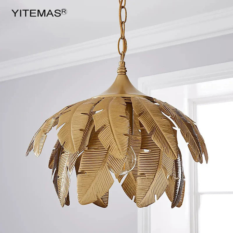 Gold Leaves Chandelier Small Pendant Lighting for Kitchen Island Hallway E27 Socket
