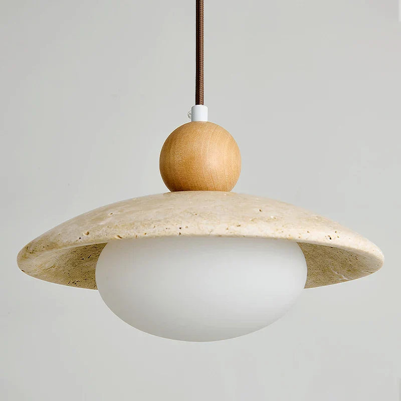 LED Pendant Lamp White Glass Wire Adjustable Travertine Hanging Lights