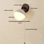 Yellow Travertine LED Wall Light with Pull Chain Switch, Nordic Modern Glass Wood Lamp