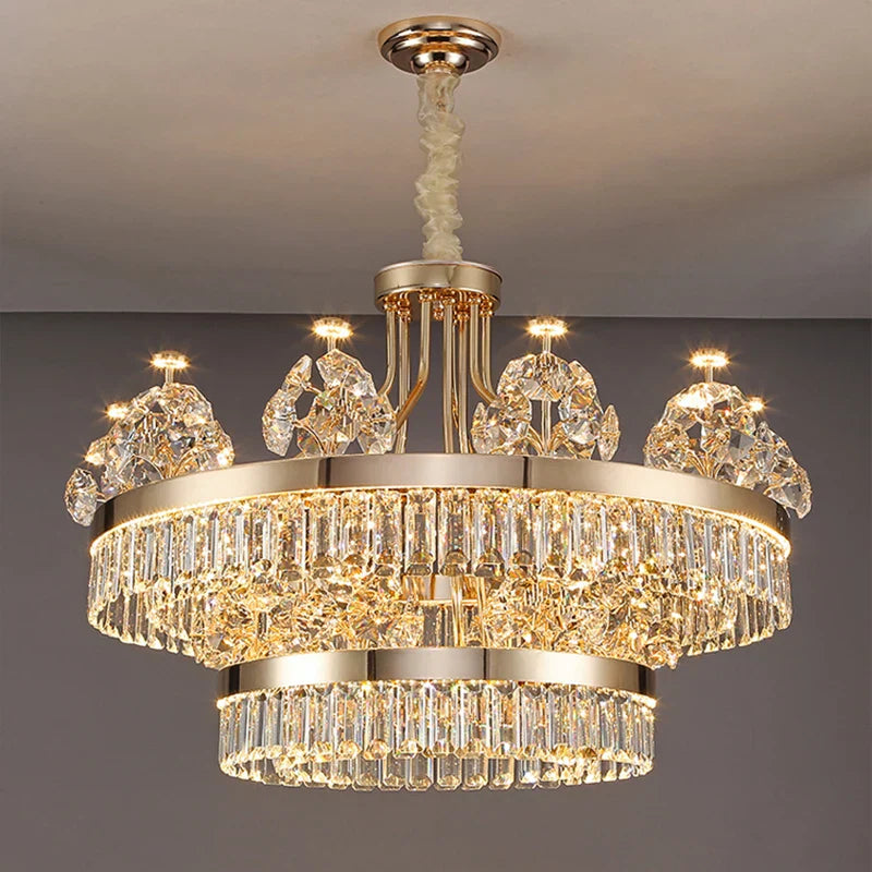 Crystal Chandelier: Postmodern Light Luxury Double-Layer Pendant for Home Living Room