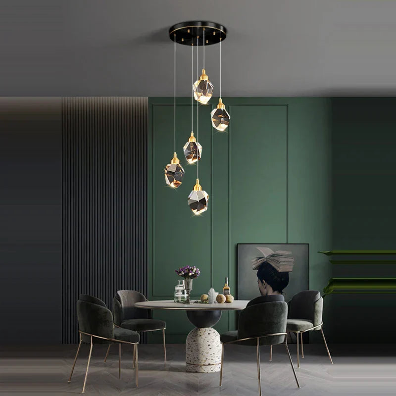 Crystal Copper Black LED Chandelier for Dinning Room