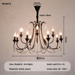 Black E14 Candle Chandelier: French Living Room Pendant Lighting for Home Decor