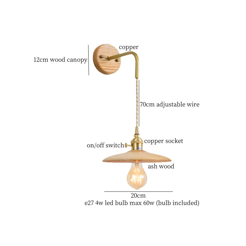 Nordic Wood LED Wall Lamp Pull Chain Switch for Home Decor & Lighting