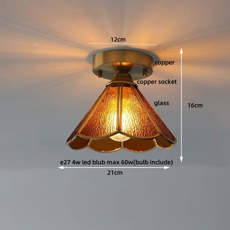 Cube Wood Copper LED Ceiling Light Fixture Vintage Loft Ceiling Lamp
