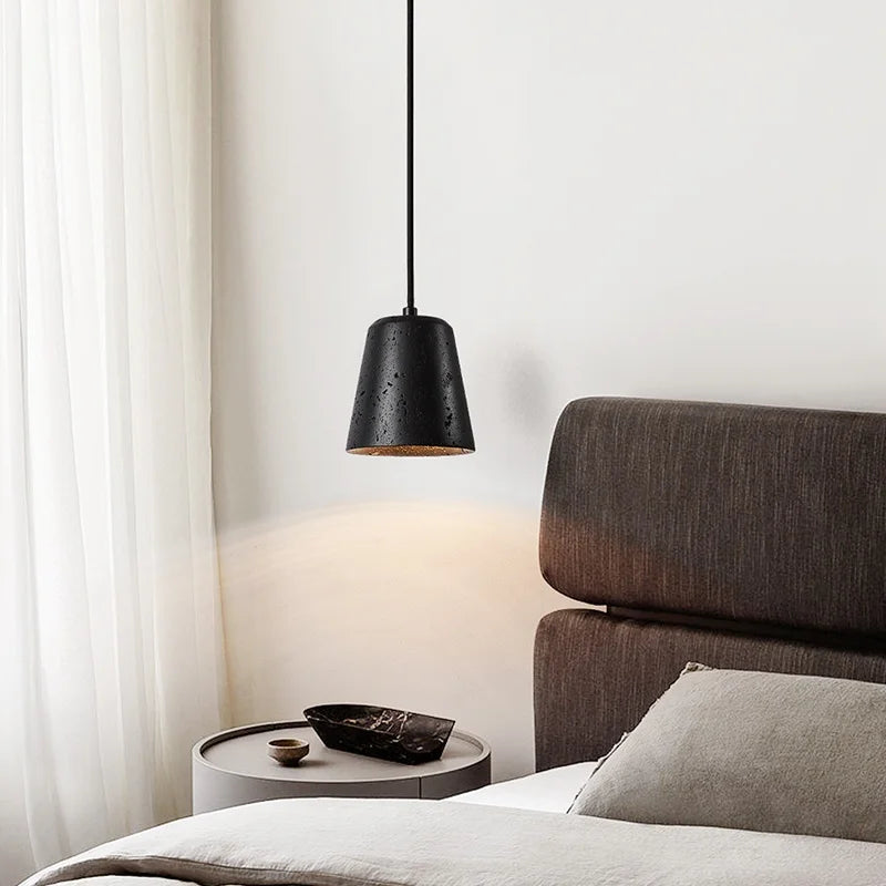 Black Travertine Pendant Light - Nordic Minimalism LED Pendant Lamps for Living Dining Room