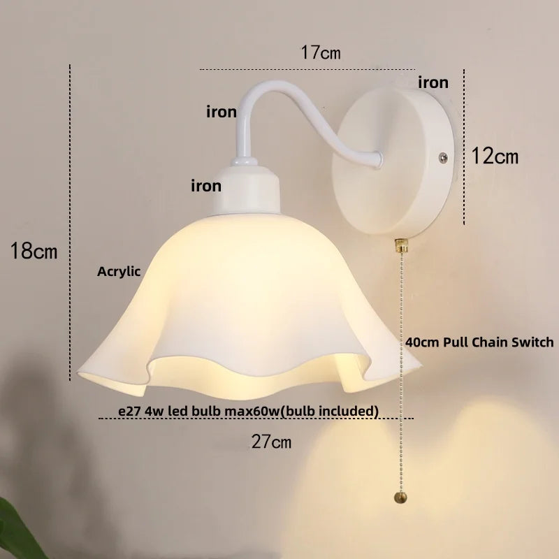Afralia™ Glass Iron LED Wall Sconce Pull Chain Switch White Stair Light