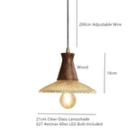 Wood LED Pendant Light with Clear Glass Shade, E27 LED, Japanese-Style Suspension Luminaire