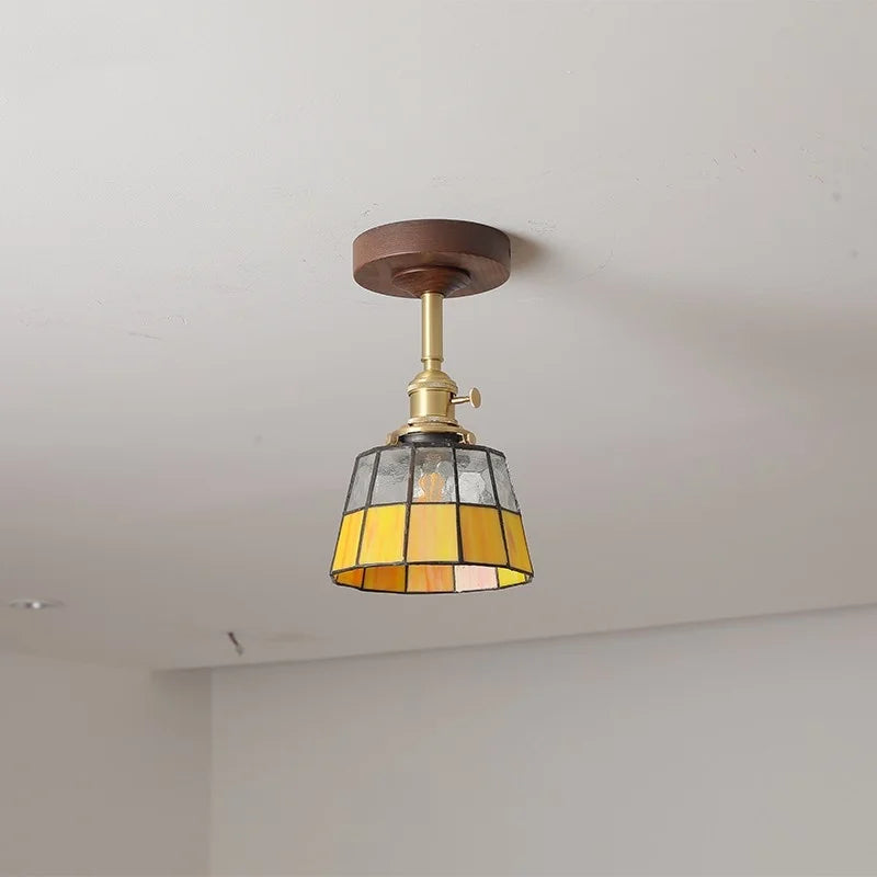 Glass Wood LED Ceiling Light Nordic Design for Living Room & Corridor