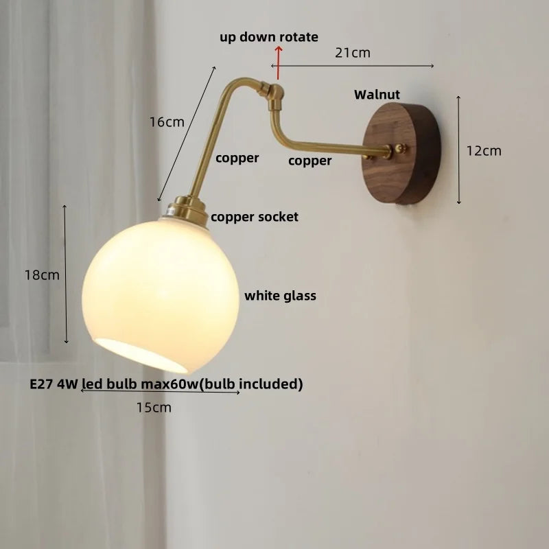 Copper Glass Wall Sconce Amber LED Rotate Modern Bathroom Mirror Light