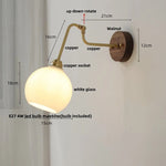 Rotating Copper LED Wall Light with Pull Chain Switch and Walnut Base