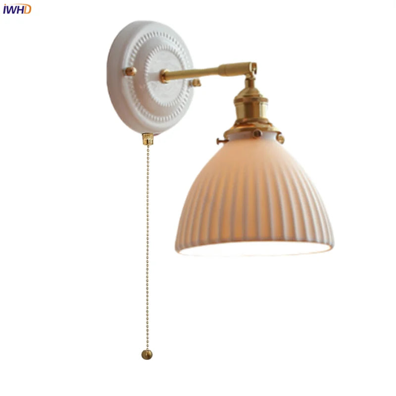 Nordic Ceramic LED Wall Lights Up Down Rotate Copper Pull Chain Switch