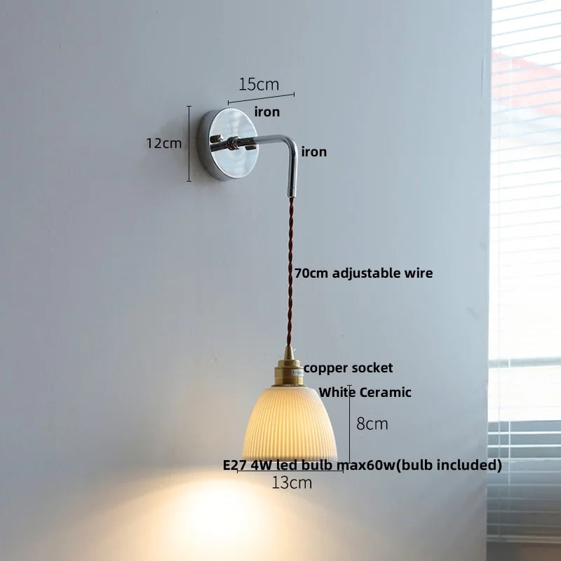Ceramic LED Wall Light with Pull Chain Switch - Nordic Design