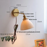 White Ceramic LED Wall Sconce with Pull Chain Switch & Rotate Copper Finish
