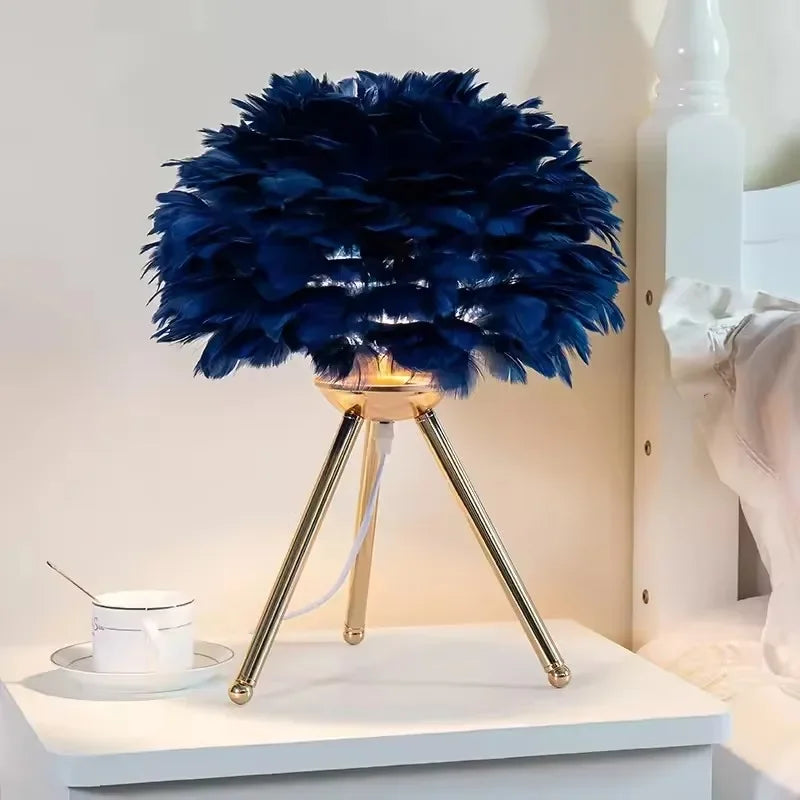 Feather Table Lamp Desk Light for Bedroom and Living Room