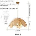 Rattan Petal Chandelier: Modern Nordic Wabi Sabi LED Pendant Light