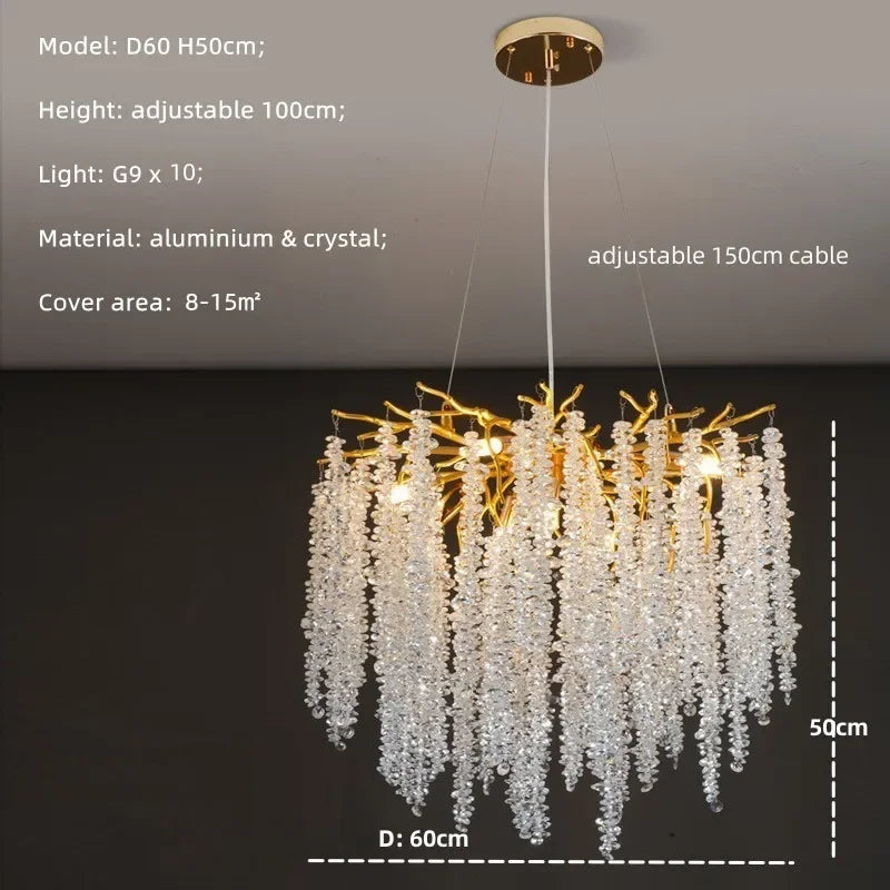 Afralia™ Crystal Tassel LED Branch Chandelier for Dining Room and Home Decor