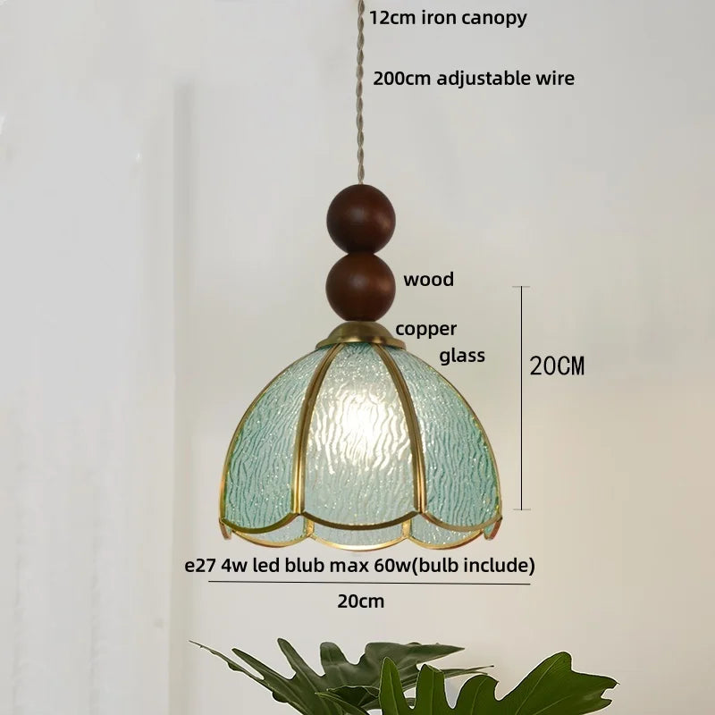 Afralia™ Tiffany Style Wood Globe Glass LED Pendant Light Fixture for Home Lighting