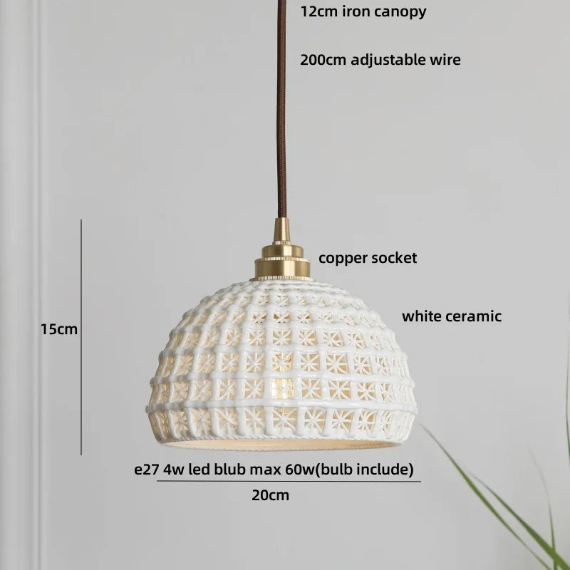 Brown Wood Ceramic Tassel LED Pendant Lights for Modern Interior Lighting