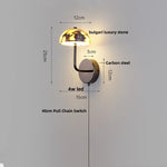 Carbon Steel LED Wall Lamp with Pull Chain Switch & Marble Stone Fixtures