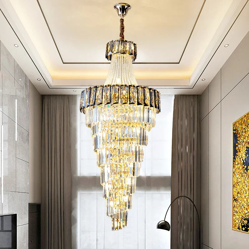Elegant Crystal Chandelier for Duplex Spiral Staircase and Living Room