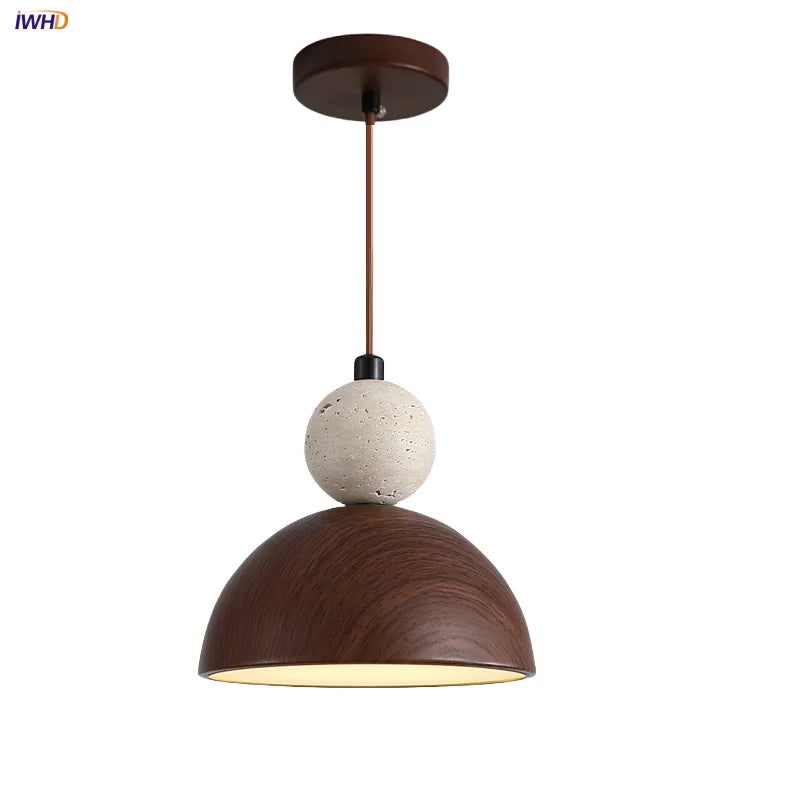 Afralia™ Yellow Travertine LED Pendant Lights Bar Semicircle Iron Stone Globe Hanging Lamp