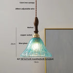 Walnut Wood LED Pendant Lamp with Cyan Glass Shade