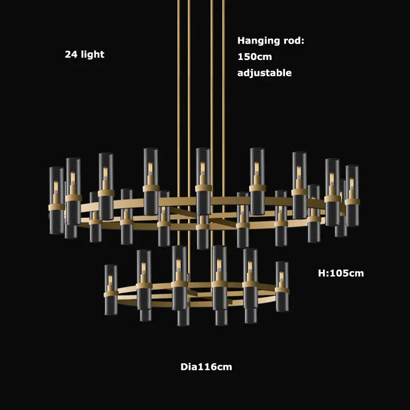 2-Layer Chandelier Lighting - Vintage Gold Silver Black Hanging Lamps