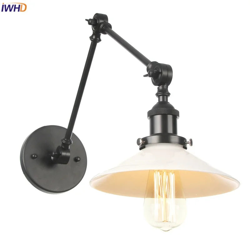 Black Vintage Swing Arm Wall Lamp - Adjustable Industrial Loft Design