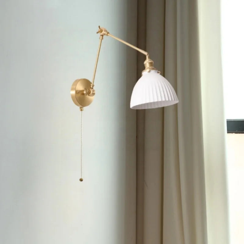 Ceramic LED Wall Lamp, Pull Chain Switch, Nordic Copper, Small Size