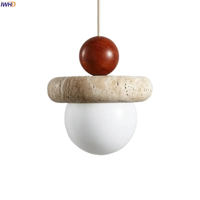 Nordic LED Wood Pendant Light Yellow Travertine Interior Lighting