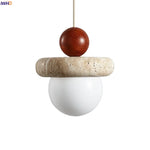 Nordic LED Wood Pendant Light Yellow Travertine Interior Lighting